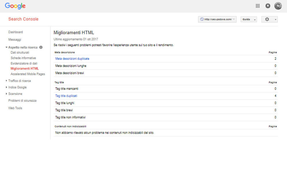 google search console miglioramenti html